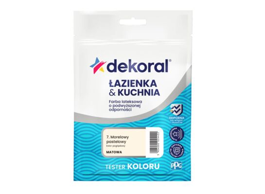 Farba lateksowa o podwyższonej odporności ŁAZIENKA & KUCHNIA TESTER Morelowy pastelowy 0,03 l Dekoral