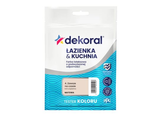 Farba lateksowa o podwyższonej odporności ŁAZIENKA & KUCHNIA TESTER Zawsze na czasie 0,03 l Dekoral
