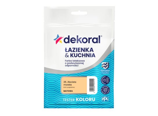 Farba lateksowa o podwyższonej odporności ŁAZIENKA & KUCHNIA TESTER Złocista morela 0,03 l Dekoral