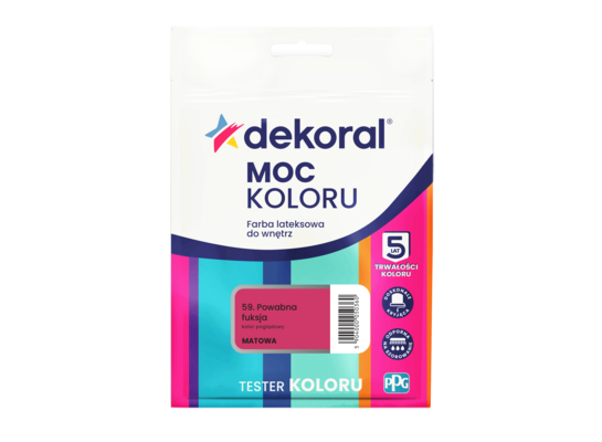 Farba lateksowa do wnętrz MOC KOLORU TESTER Powabna fuksja 0,04 l Dekoral