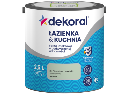Farba lateksowa o podwyższonej odporności ŁAZIENKA & KUCHNIA Pastelowa szałwia 2,5 l Dekoral