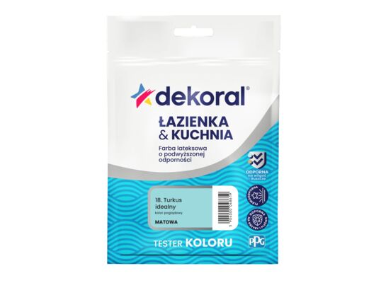 Farba lateksowa o podwyższonej odporności ŁAZIENKA & KUCHNIA TESTER Turkus idealny 0,03 l Dekoral