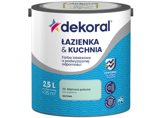 Farba lateksowa o podwyższonej odporności ŁAZIENKA & KUCHNIA Miętowa pokusa 2,5 l Dekoral