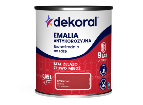 Emalia antykorozyjna Bezpośrednio na rdzę Czerwony połysk 0,65 l Dekoral