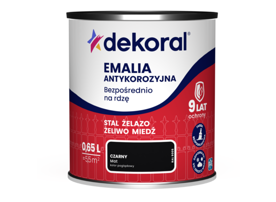 Emalia antykorozyjna Bezpośrednio na rdzę Czarny mat 0,65 l Dekoral