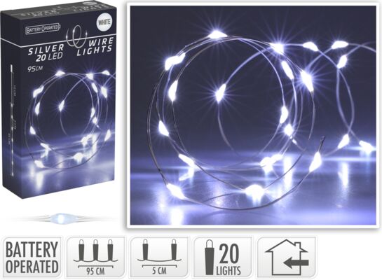 Drut srebrny 20 LED zimny biały 95 cm