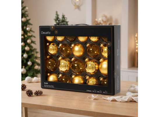 Zestaw bombek szklanych 5 / 6 / 7 cm 21 sztuk złoty