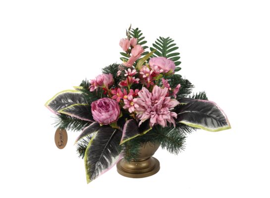 Stroik dekorowany w misie chryzantema 76 cm róż