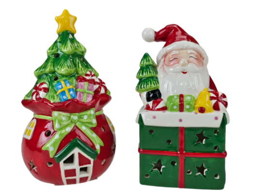 Figurka ceramiczna LED choinka / Święty Mikołaj 10,5 x 10,3 x 18,5 cm