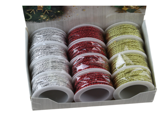 Sznurek dekoracyjny 300 cm czerwony / srebrny / złoty