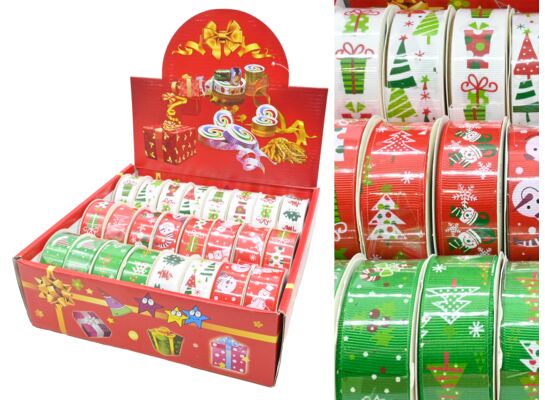 Wstążka świąteczna 2,5 x 270 cm biały / zielony / czerwony