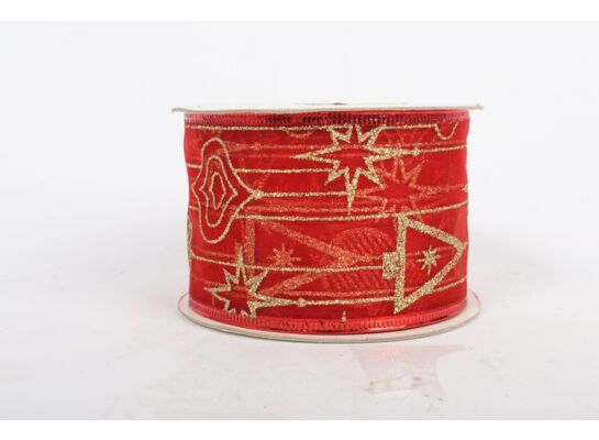 Wstążka dekorowana czerwono-złota 6,5 x 1000 cm