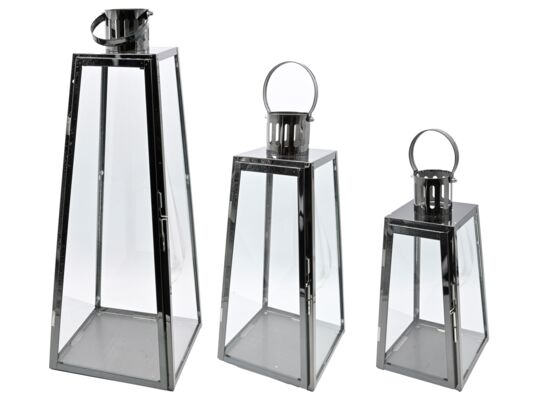 Komplet latarni metalowych 3 sztuki grafitowy