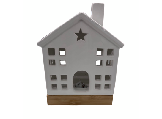 Figurka ceramiczna LED domek 19 x 14,8 cm biały