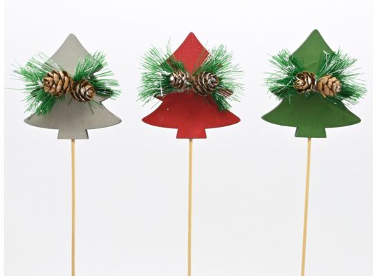 Choinka z gałązką i szyszkami na piku 32,5 x 7 cm czerwony / zielony / szary