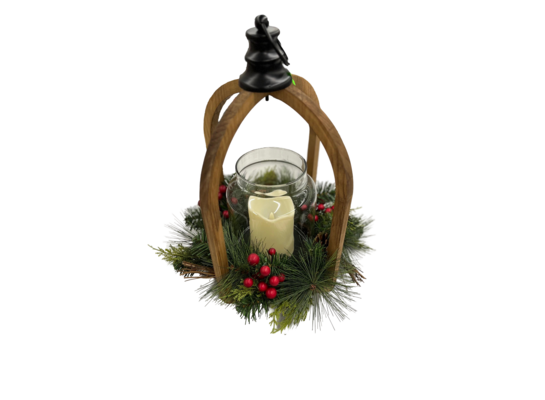 Latarnia drewniana LED z gałązką 44,5 x 21 cm