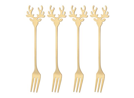 Widelczyk do ciasta z reniferem 4 sztuki złoty