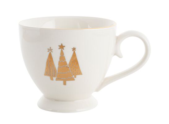 Kubek na nóżce reliefowany złote choinki 440 ml