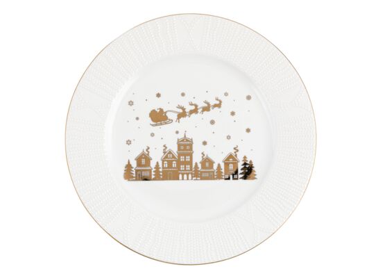 Talerz płytki reliefowany złote domki 27,5 cm