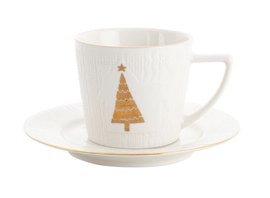 Filiżanka reliefowana ze spodkiem złota choinka 210 ml