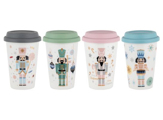 Kubek ceramiczny 390 ml z silikonową pokrywką Dziadek do orzechów