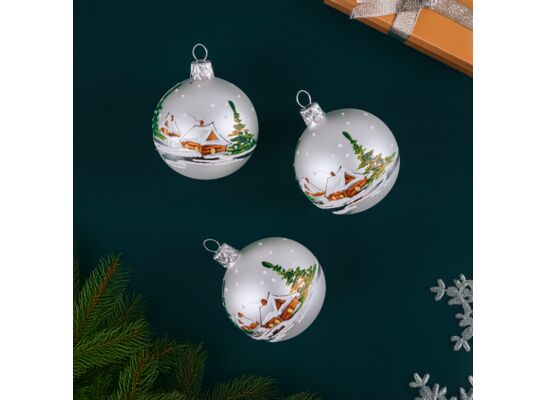 Bombka szklana pejzaż zimowy 6 cm 5 sztuk biały