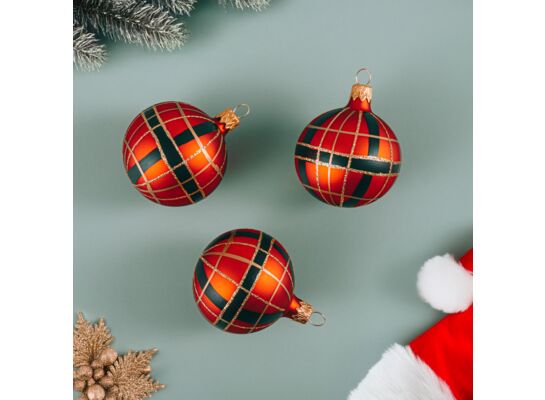 Bombka szklana w kratę 6 cm 5 sztuk czerwony