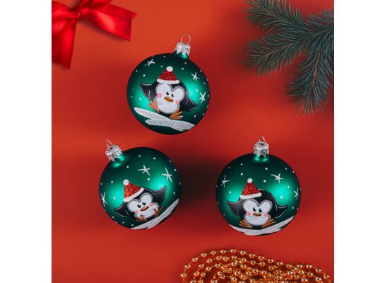 Bombka szklana pingwin 8 cm 4 sztuki zielony