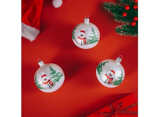 Bombka szklana bałwan i choinki 8 cm 4 sztuki biały