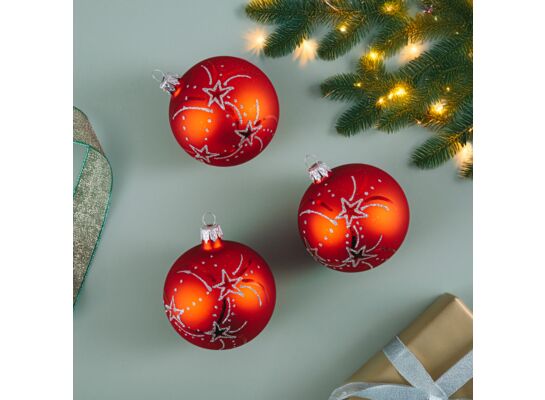 Bombka szklana w gwiazdki 8 cm 4 sztuki czerwono-srebrny