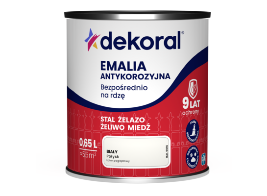 Emalia antykorozyjna Bezpośrednio na rdzę Biały połysk 0,65 l Dekoral