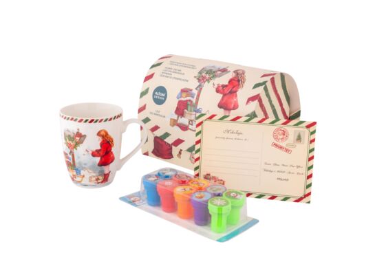 Zestaw dla dziewczynki kubek baryłka 350 ml stempelki i list do św. Mikołaja