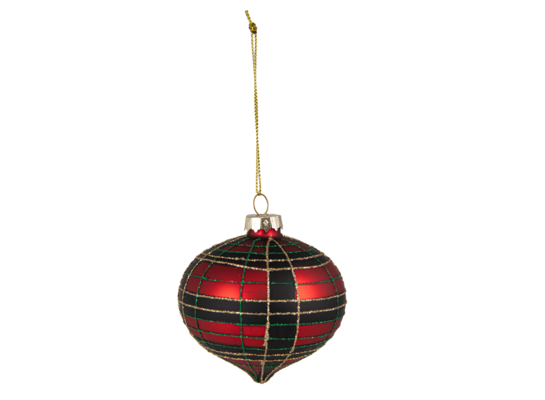 Bombka szklana dekorowana złotym brokatem krata 8 cm czerwono-zielony