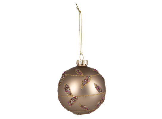 Bombka szklana dekorowana brokatem i koralikami gałązka 8 cm złoty