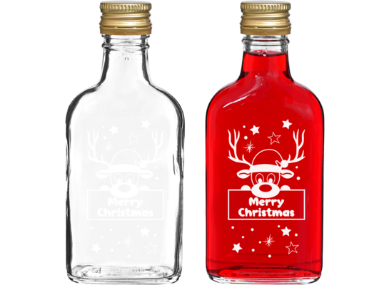 Butelka 200 ml z zakrętką i nadrukiem renifer 6 sztuk