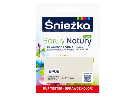 Farba lateksowa Barwy Natury PLUS TESTER piaskowy beżowy BP08 25 ml Śnieżka