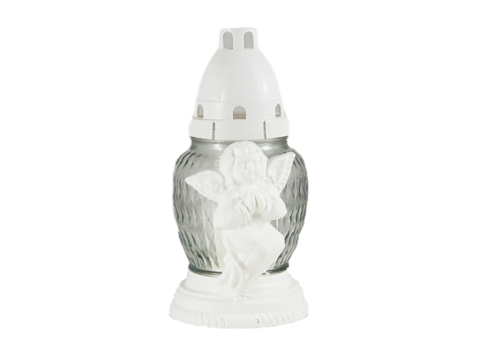 Znicz szklany Z 01 aniołek 18 x 9 cm 10 h 35 g biały