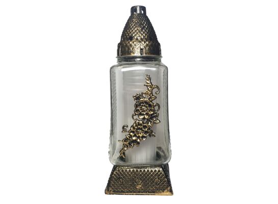 Znicz szklany L-1240/1 29 cm kwiat złoty