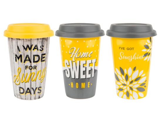 Kubek z silikonową pokrywką SUNSHINE 380 ml