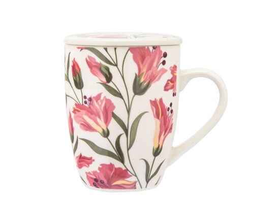 Kubek NBC z zaparzaczem i pokrywką 340 ml w opasce alstromeria