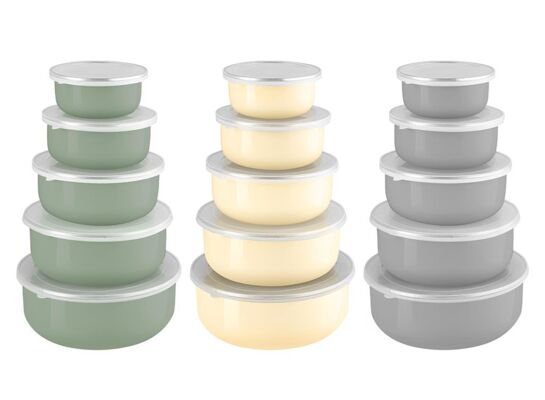 PojemnikI emaliowane z pokrywką 10-18 cm gładkie mix