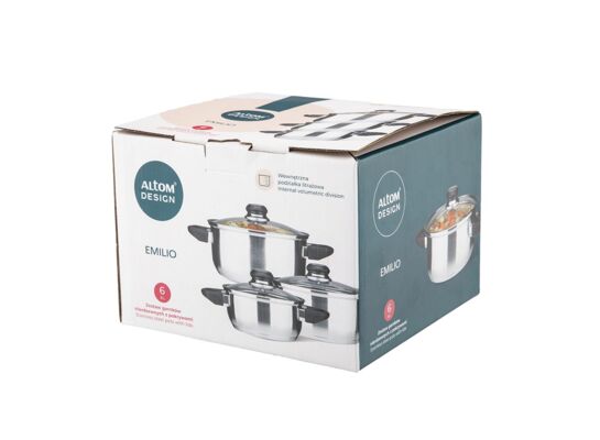 Komplet garnków nierdzewnych Emilio 6 elementów 16/18/20 cm