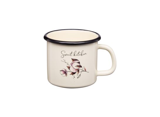 Kubek emaliowany z kalką Flores 12 cm 1 l wz. 1