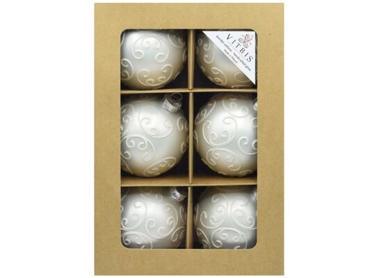 Bombka szklana dekorowana 8 cm 6 sztuk biały