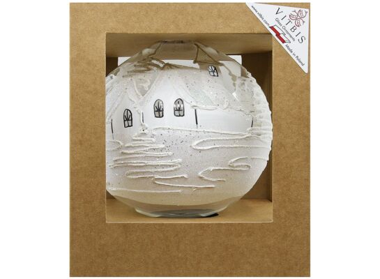 Bombka szklana dekorowana pejzaż 15 cm biały