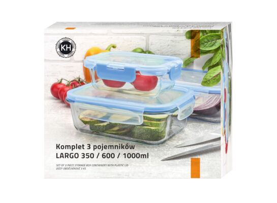 Komplet 3 szklanych pojemników na żywność LARGO 350/600/1000 ml KönigHOFFER