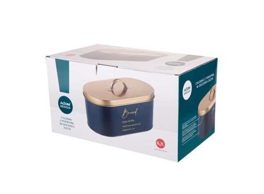 Chlebak z pokrywą w odcieniu złota 34 x 18 x 15 cm granatowy mat