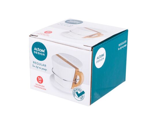 Solniczka i pieprzniczka Regular porcelanowa z bamusowym uchwytem