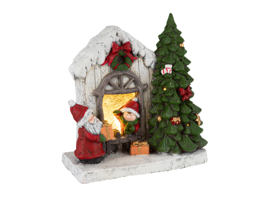 Figurka LED domek z choinką i Świętym Mikołajem 43 cm