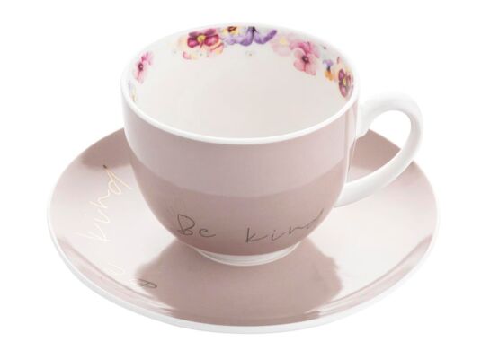 Filiżanka ze spodkiem bratki różowa 220 ml